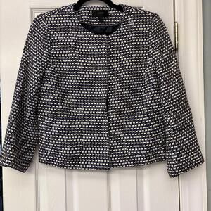 J Crew Short Cropped Tweed Jacket Blazer Black Ivory Purple Metallic. Size 8.